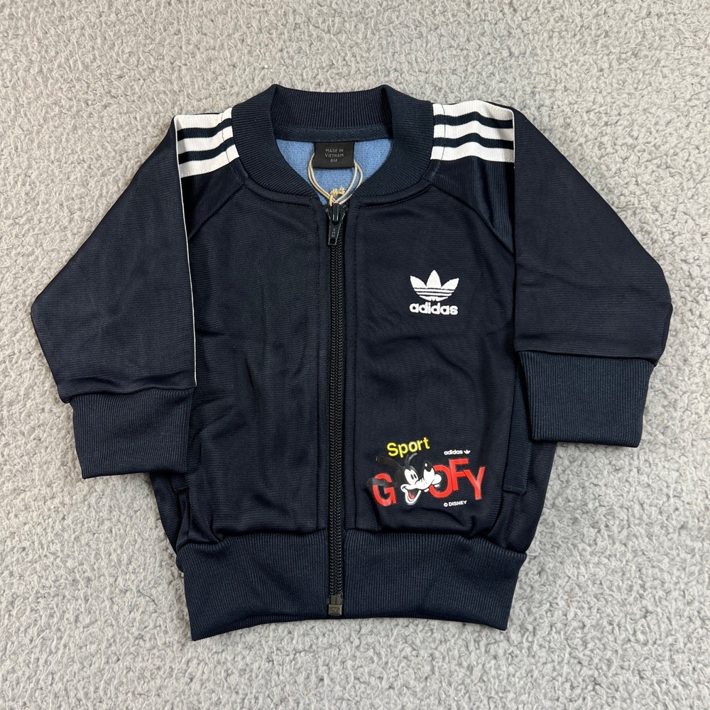 Adidas Track Suit Kids 12M Navy Disney Goofy Superstar Jacket Pants Set Vintage